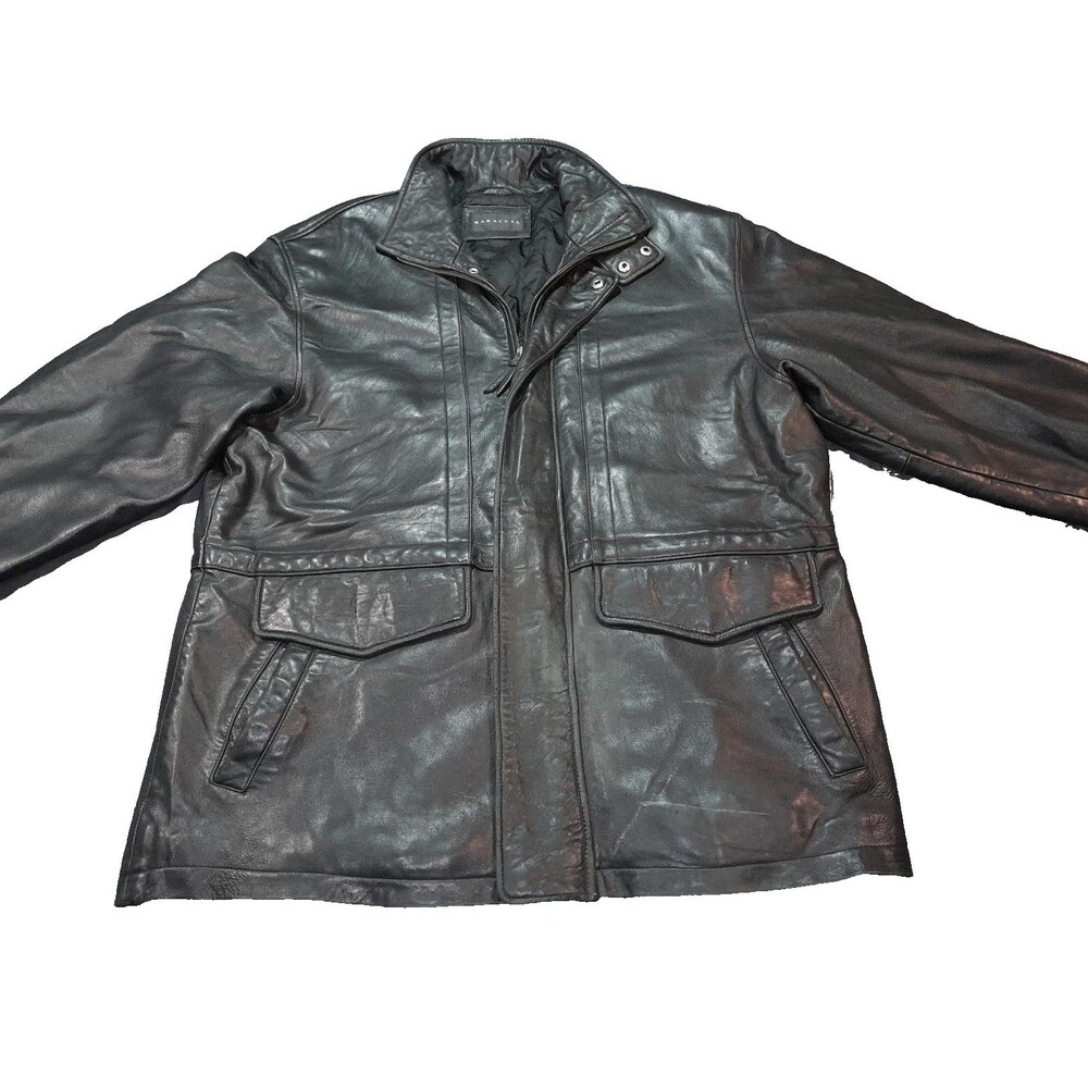 Baracuta Leather Jacket Men's Size XL Black Over Coat Bomber Flaws soft